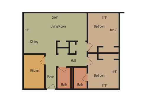 Floor plan for 2 beds, 2 baths, 1080 sqft